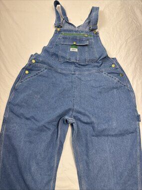 Liberty Overalls Womens Blue Denim Bib Overalls Medium Wash 1X 36X32 Button Side